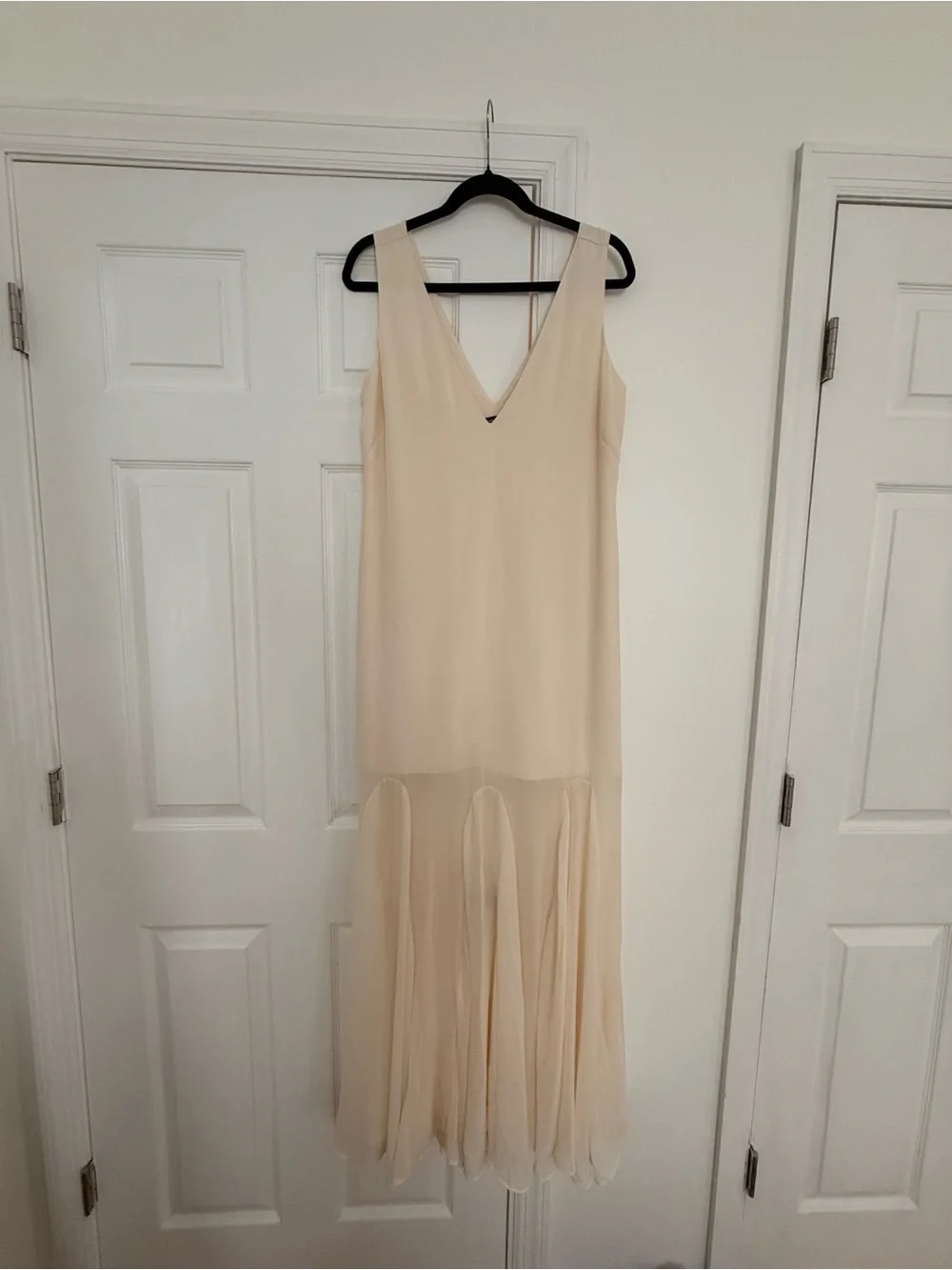 Abercrombie Plunge Godet Skirt Maxi Dress in Ivory Cream